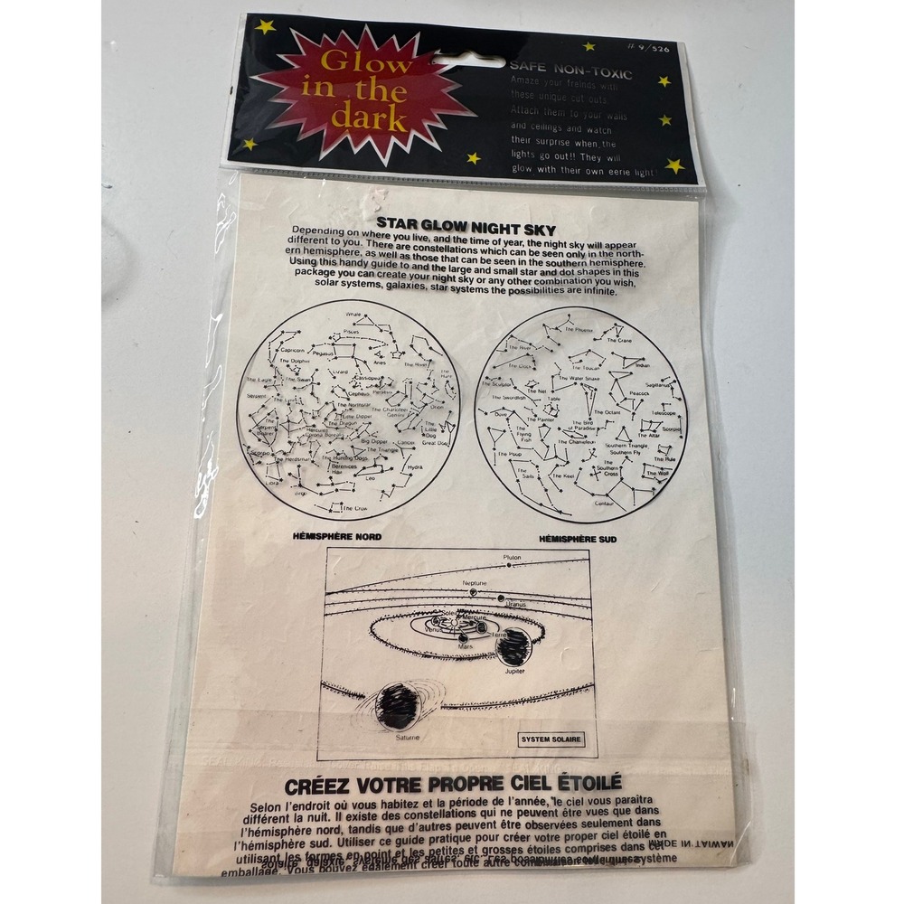 Vintage Glow In The Dark Night Sky Star Stickers Constellation Set NOS